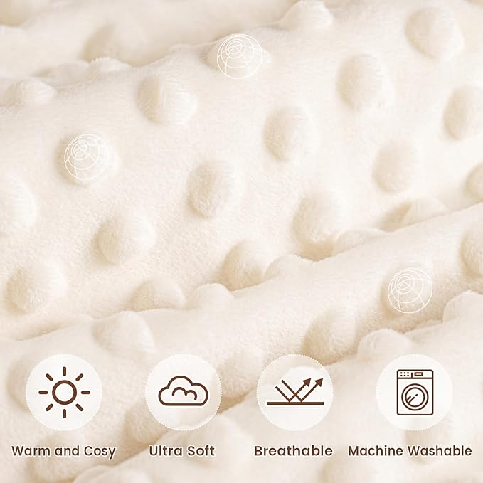 david's kids Micro Fleece Minky Baby Blanket for Girls with Double Layer and Soothing Raised Dots, 40x50 Inches Breathable and Soft Lightweight Receiving Blanket for Newborns, Cream