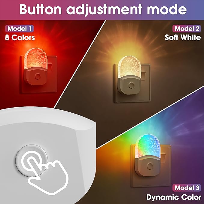 DORESshop 8-Color RGB LED Night Light Plug into Wall, 4Pack Color Changing Dusk to Dawn Night Light for Bedroom, Kids Room, Gift