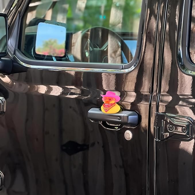 Quackly Pink Cowboy Rubber Duck, Car Dashboard Decoration Ducks with Cowboy Hat Necklace Sunglasses, Pink