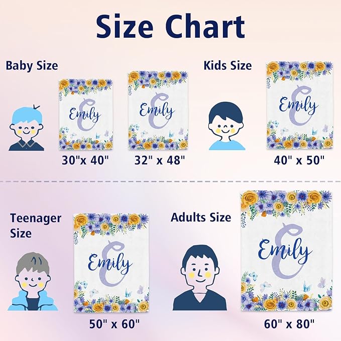 EVER2000 Personalized Baby Blanket for Girls, Custom Floral Baby Blanket with Name, Soft & Fuzzy Newborn Receiving Blankets for Toddler, Customized Baby Gifts for Birthday Baby Shower