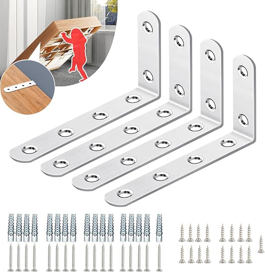 Furniture Anchors, Anti Tip Wall Anchors for Baby Proofing, Cabinet Safety Locks, Prevent Falling Furniture (4 Items)