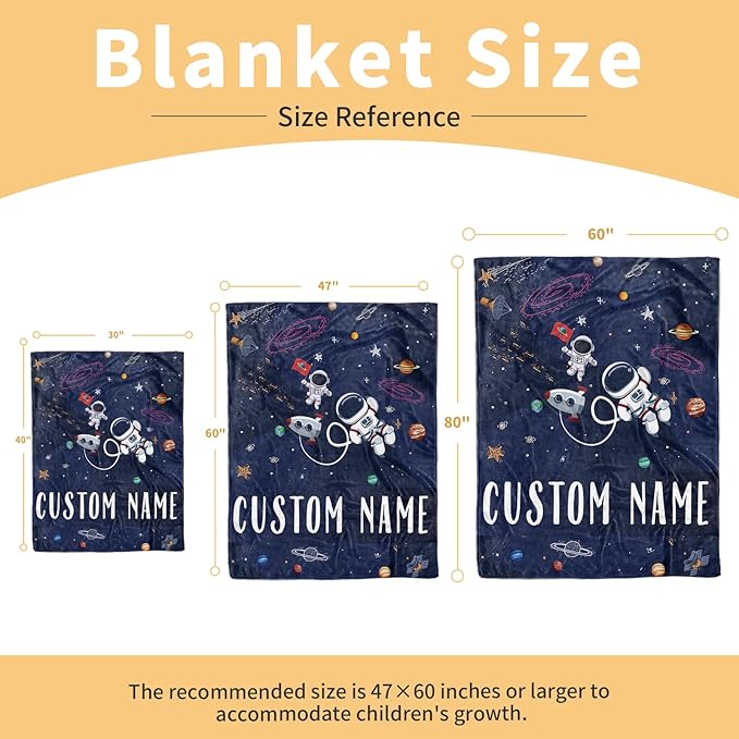Custom Baby Blanket, Personalized Baby Blankets with Name for Boys Girls, Flannel Double Layer Dotted Backing Receiving Swaddle for Infant Toddler, Customized Gift, Astronaut Pattern(30"x40")