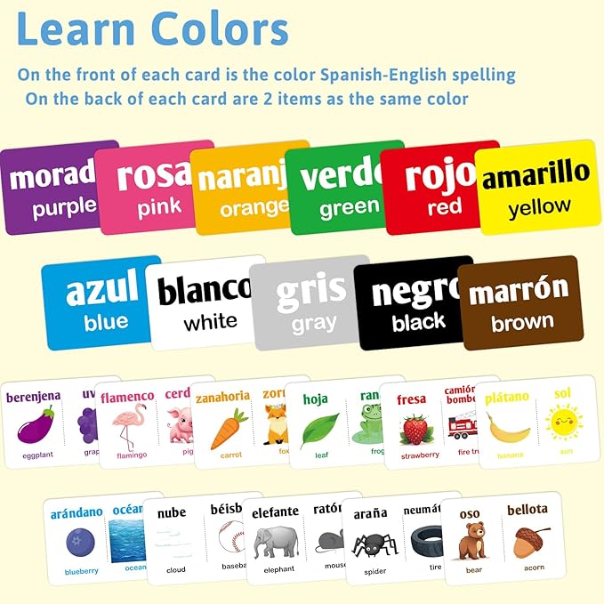 Ceiba Tree Spanish Flash Cards 100 English to Spanish Bilingual Flashcards Español Vocabulary Alphabet Number Colors Educational Learning Toys for Kids Adult Beginners Toddlers Grade School Classroom