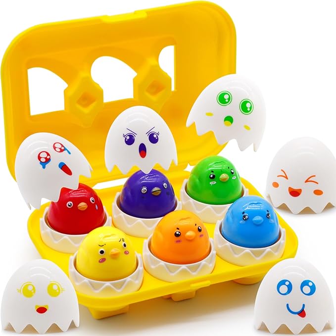 Egg Toys for Toddlers 1-3, Matching Eggs Set Color Sorting Sensory Educational Learning Fine Motor Skills Shape Sorter Baby Puzzle Travel Game Montessori Gift for 1 2 3 Year Old Kid Boy Girl