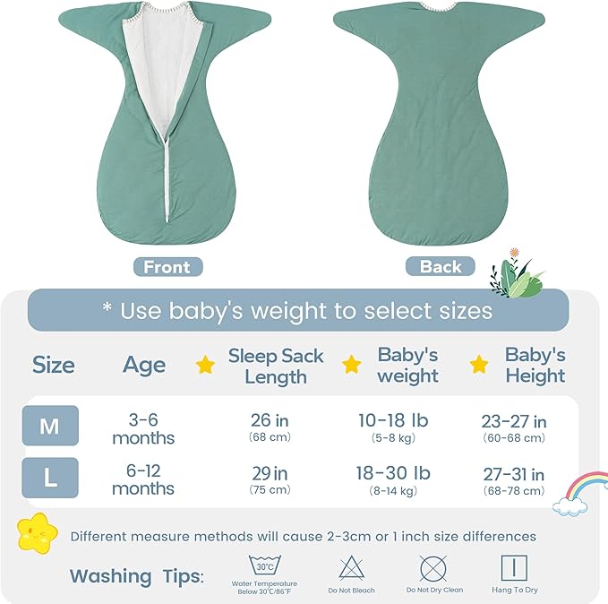 ZIGJOY Shark-Fin Transition Swaddle - 2.5 Tog Rayon Made from Bamboo Sleep Sack Transitional Swaddle Sack Baby Wearable Blanket, Mint Green, 3-6 Months