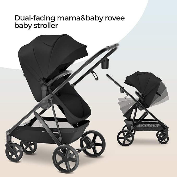 MAMA & BABY Rovee 2-in-1 Baby Stroller, Convertible Infant & Toddler Stroller with Reversible Seat, Large UPF 50+ Sun Canopy, Foldable Stroller with Shock-Absorbing Wheels & Storage Basket