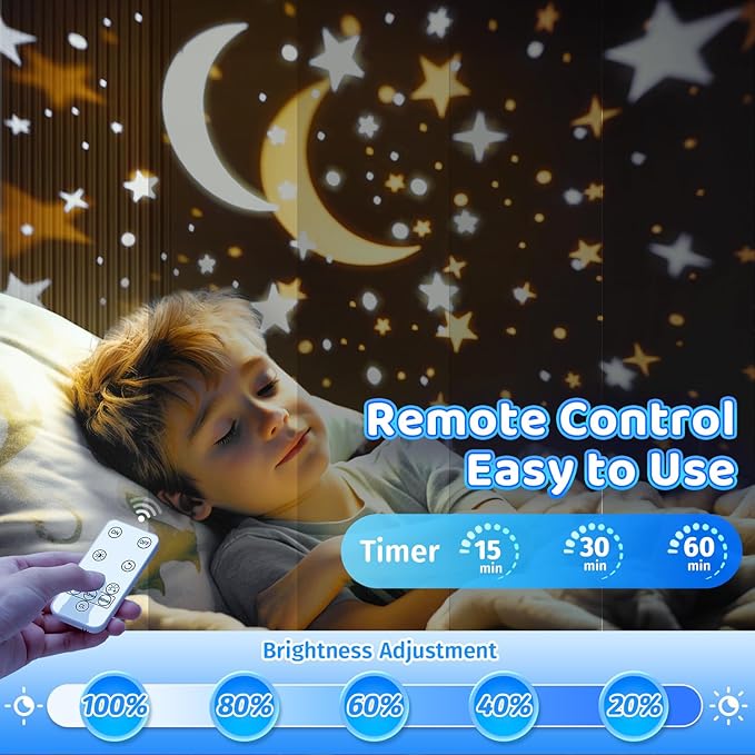 COOLNIGHT Star Lights for Bedroom, 72 Lighting Modes Star Projector Lights for Kids Room, 2400mAh Rechargeable Night Light Kids, Remote 360° Silent Sensory Light Projector for Boys Gifts