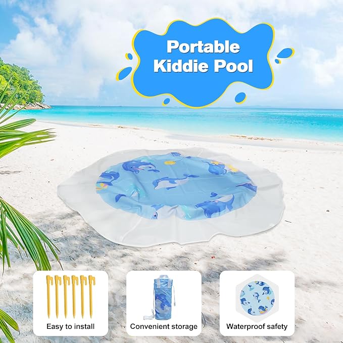 Baby Beach Pool,Pool for Toddlers 1-3,Beach Puddle Pool Toddler and Beach Puddle, Foldable Kiddie Pool with Waterproof Carrying Bag,Portable Baby Beach Pool for Outdoor Summer Vacation