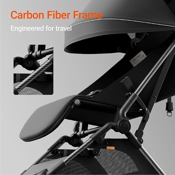 MAMAZING Lightweight Baby Travel Stroller with Carbon Fiber Frame, Compact & Airplane-Friendly, One-Handed Folding Design, 11.6 lbs, Perfect for Toddlers, Jet