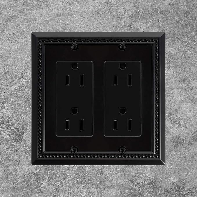 Henne Bery Sunken Pearls Heavy Duty Decorative Wall Plate Switch Plate Outlet Cover (Double Decorator, Matte Black)