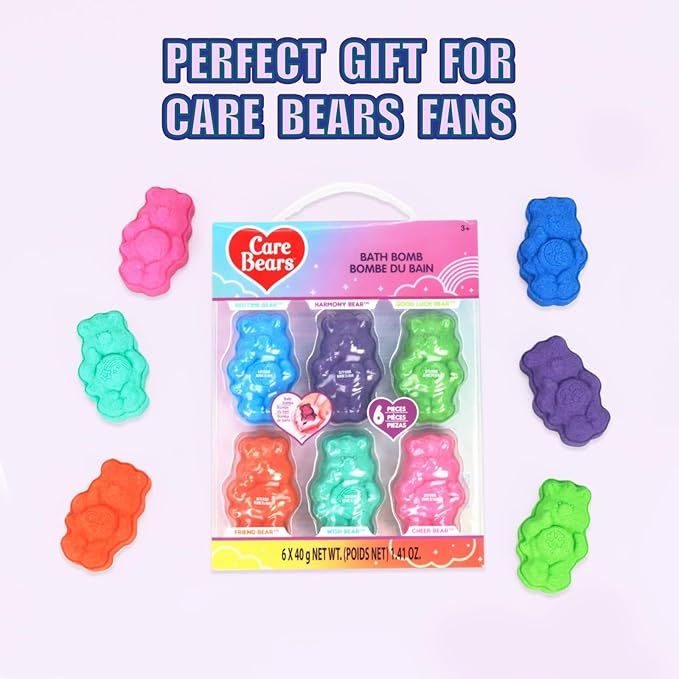 Care Bears 6 Pack Bubblegum Scented Bath Bombs - Ages 3+ Character Molded Bath Bombs – Fun & Bright Colors - Great Birthday Gifts, Stocking Stuffers, Slumber Parties, Spa Days & More by Townley Girl