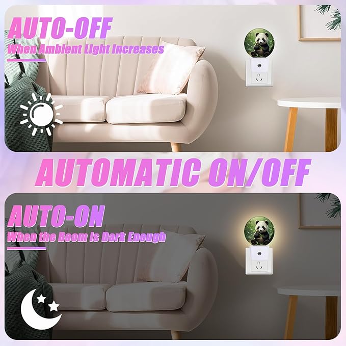 Cute Panda Night Light Animals Night Lights LED Lamp Round Plug into Wall Nightlight with Dusk to Dawn Sensor Home Hallway Stairway Kitchen Decor
