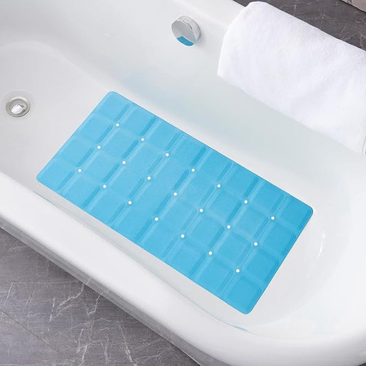 Foldable Non Slip Silicon Bath Mat Bathtub mat Shower mats no Suction Cups for Textured Tub and Reglazed Tub(Foldable-Blue, 28-inch x 14-inch)