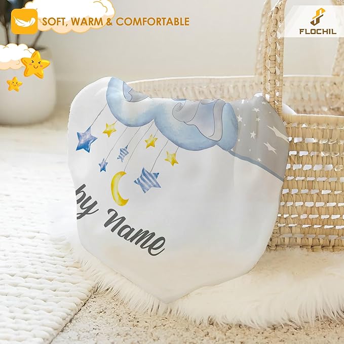 FLOCHIL Personalized Blanket for Boys – Custom Name Blanket, Newborn Elephant Fleece Gift (30x40) (Elephants 6)