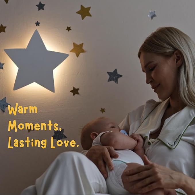 Nursery Night Light – Dimmable Star Wall Light for Newborns & Toddlers Nursery Decor – Rechargeable LED Light with Touch Control for Kids' Safety (Moon & Stars Decals Included)