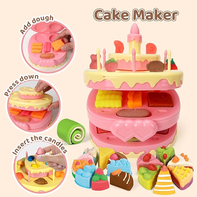 70 PCS 4 in 1 Dough Sets for Kids Ages 3-4-8, Art Crafts Dough Tools Kit, Ice Cream Playset Noodle Hamburger Cake Maker Machine, Kitchen Creations Food Play Toys Toddlers Boys Girls