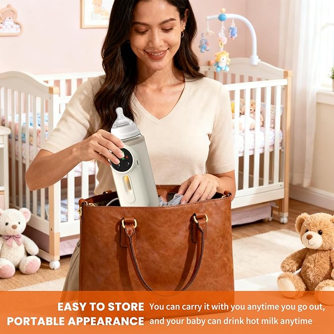 Portable Baby Bottle Warmer Precise Temperature Control via Display Accurate Heating Long-Lasting Battery Life Keeps Warm for 5-8 Hours Charge While Feeding Perfect for Traveling with Baby