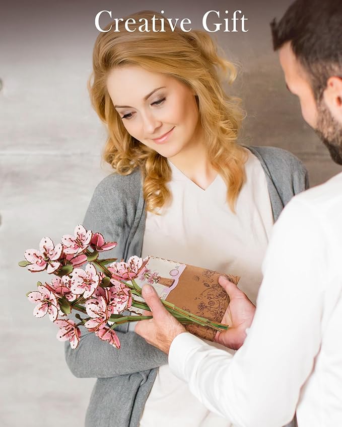 3D Flower Wooden Puzzles for Adults-Sakura, DIY Wooden Flowers Model Kit Building Set Crafts for Adults to Build, Botanical Collection/Ideal Creative Gift Ideas/Housewarming (113PCS)