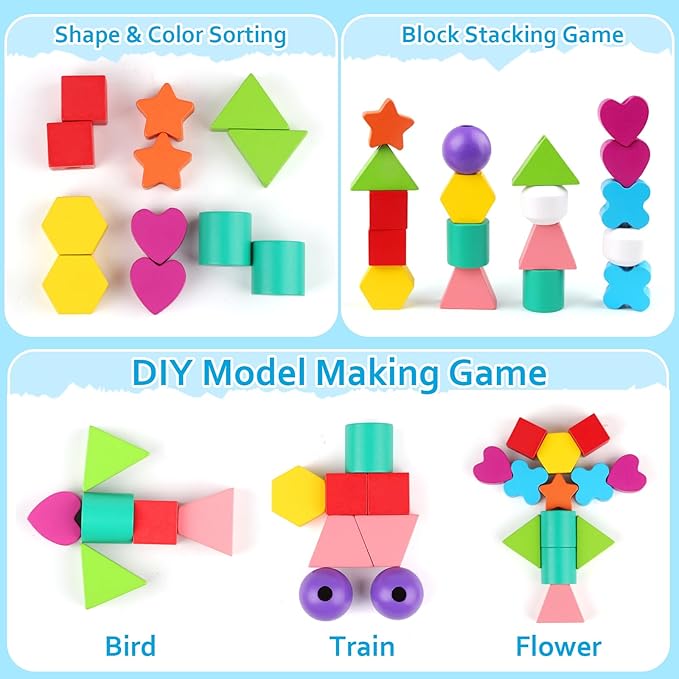 Montessori Toddler Game Toys for Boys Girls 2 3 4 Years Old, Cute Animal Vivid Colors Shape Sorting & Stacking Early Learning Educational Toys for Halloween Thanks Giving