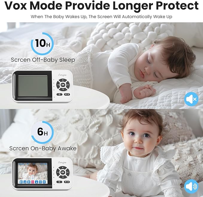 Smart Baby Monitor with 2 Cameras and Audio,App,Long Range,Night Vision,Temperature Sensor,2 Way Talk, Feeding Clock and lullabies,Home Use