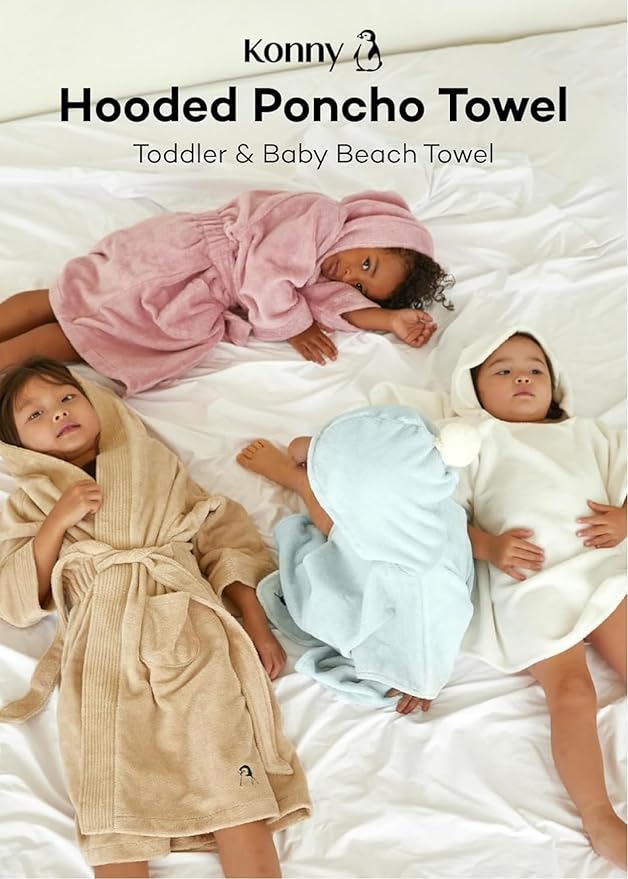 Konny Baby Hooded Towel Plush Thick & Cozy Soft-Touch Absorbent Rayon from Bamboo Cotton Baby Bath Beach Towel, Oeko-TEX, Newborn Boys Girls Toddler (White, Medium)