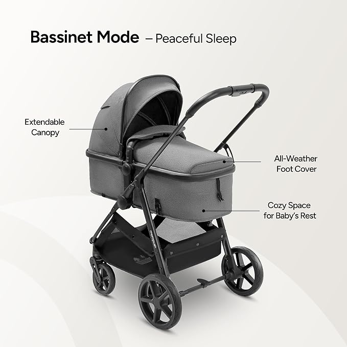 Mompush Wiz 2 in 1 Baby Stroller with Bassinet Mode, Convertible Infant Stroller for Newborn and Toddler with Reversible Seat and Large UPF 50+ Canopy