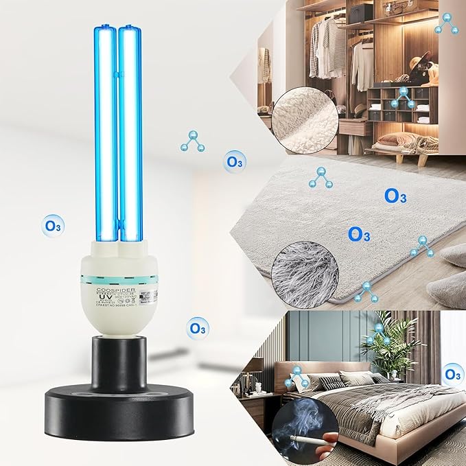 36Watts UV Sanitizer Lamp 2pack 72w with Remote Control Powerful Ozone UVC Light with E26 Base for Basement/Bedroom/Kitchen/Office/Storehouse/Car, 3-Gear Timer 110V