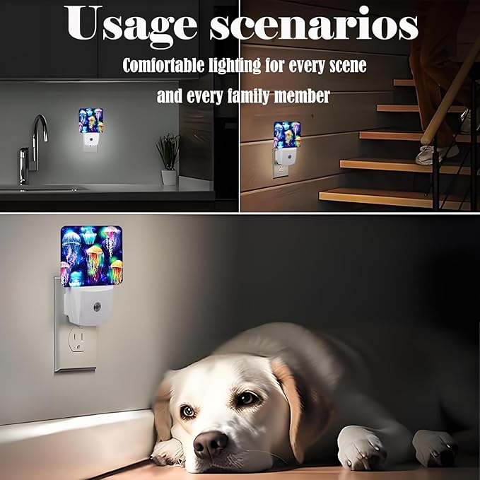 Glowing Jellyfish Night Light,Plug-in Night Lights with Dusk to Dawn Sensor for Stairway,Hallway,Bedroom Sleep Friendly Ideal for Women/Girls/Boys Gift,0.5w
