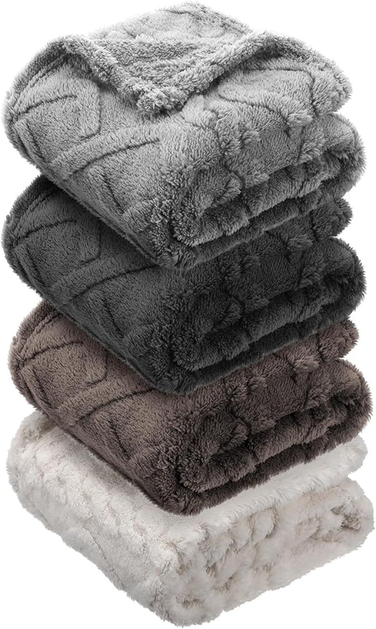 VitalCozy 4 Pcs Fluffy Baby Blanket Fleece 30" x 40" 3D for Boys Nursery Little Girl Infant or Newborn Receiving Swaddling Blankets(Dark Color)