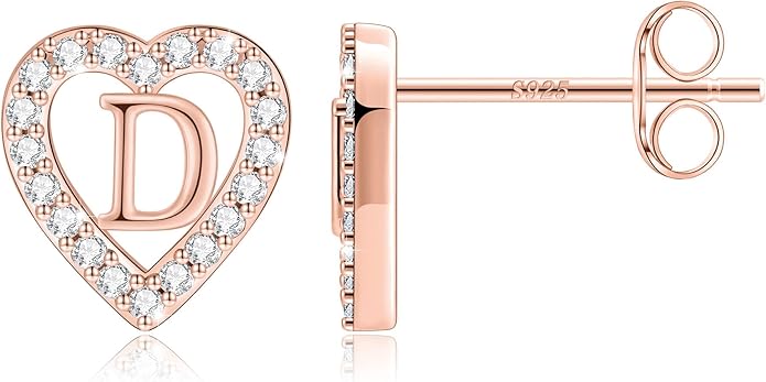 Anoup Christmas Gifts for Grandkids Girls Earrings - S925 Sterling Silver Post CZ Hypoallergenic Stud Heart Initial Earrings for Women Kids Jewelry Stocking Stuffers for Teen Girls Birthday Gifts