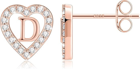 Anoup Christmas Gifts for Grandkids Girls Earrings - S925 Sterling Silver Post CZ Hypoallergenic Stud Heart Initial Earrings for Women Kids Jewelry Stocking Stuffers for Teen Girls Birthday Gifts
