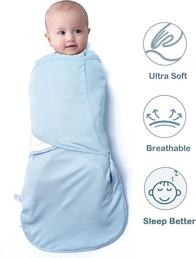 Baby Sleep Sack Swaddle,Swaddles 3-6 Months,3-Way Adjustable Wearable Transition Blanket Boy And Girl,100% Cotton,TOG 1.0(Cyan)