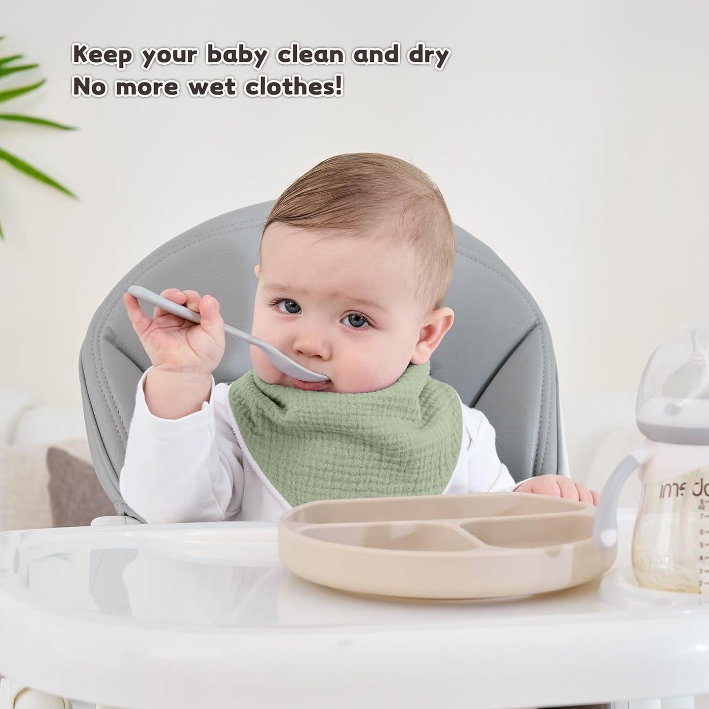 Susurration Muslin Baby Bibs 10Pack Baby Bandana Drool Bibs Soft Adjustable Newborn Bibs for Unisex Baby Girls & Boys (Bluegreen)