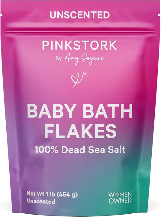 Pink Stork Baby Bath Flakes – Pure Magnesium Chloride Bath Soak for Infants + Toddlers – Fragrance-Free, Non-GMO, No Melatonin – Supports Bedtime Routine, Skin Comfort + Wellness – 16 oz