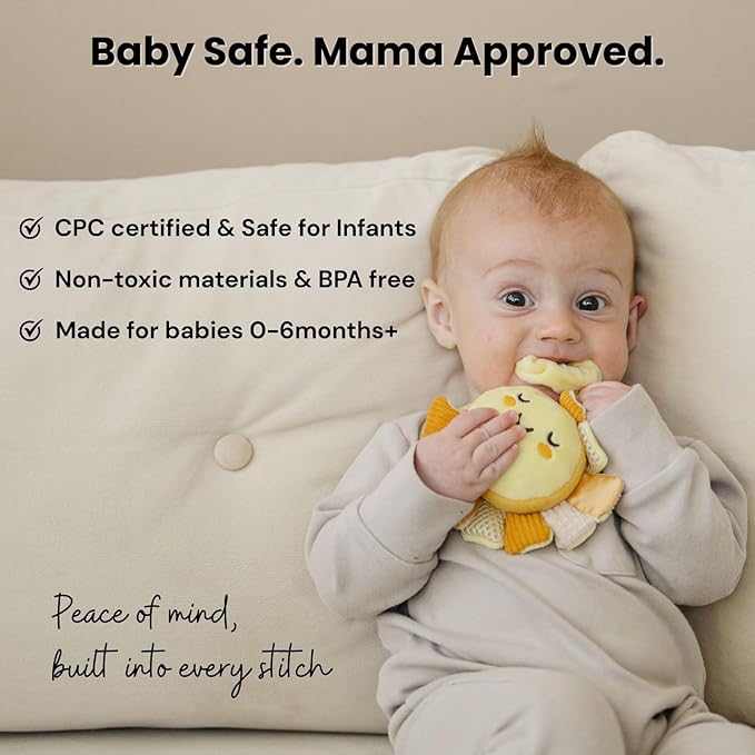 Lion & Light® Sunny Crinkle Toys for Baby | Sensory Toys for Babies | Baby Hanging Toys | Mellow Textures & Crinkle Sounds | Soft Rattle Toy for Babies 0-6 Months | Plush Toys for Kids