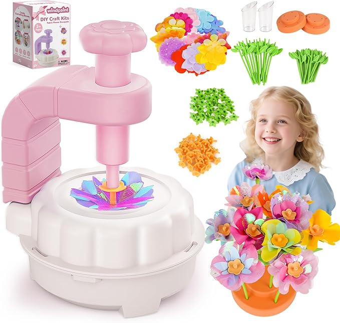 windpaint Toys for Girls 3 4 5 6 7 8 9 10 Years Old, DIY Craft Kits for Kids, Fabric Flower Bouquets for Girls Gifts, Educational Learning Detective Toys for Toddler Kids,Birthdays Gifts (Pink)