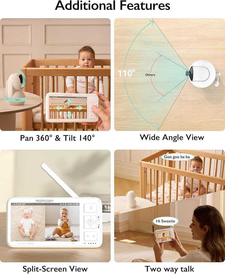 Momcozy Baby Monitor with 2 Cameras 5.5" 1080P Full HD Split Screen Video Baby Monitor with Camera and Audio, No WiFi 5000mAh Battery, ECO, VOX, Clear Night Vision 1640ft Range (SD Card not Included)
