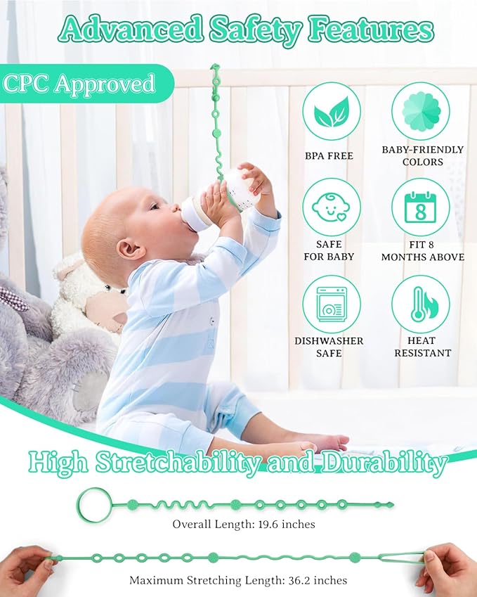 Toy Straps for Baby, Adjustable Toy Holder for Stroller Accessories, Silicone Baby Tether Pacifier Clip, No Throw Baby Travel Essential Leash for High Chair, Car Seat