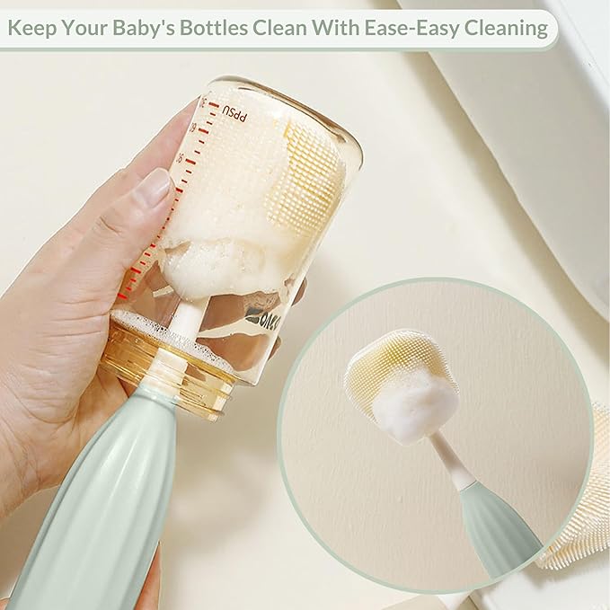 Baby Bottle Brush Kit with Push-Press Bubble and Drying Rack for Bottle Cleaning, Bendable Bottle Cleaner Brush for Baby Bottles, Breast Pumps, Nipples, Straws and More. Perfect for Home&Travel