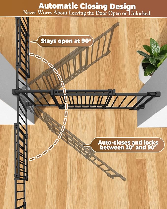 34-53" No Bottom Bar Baby Gates Dog Gate for Stairs, 39" Extra Tall Child Safety Gate with Auto Close Design, Large Walk Thru Door, Extra Wide Hardware Mount Pet Gate for Doorways Deck Indoor Outdoor