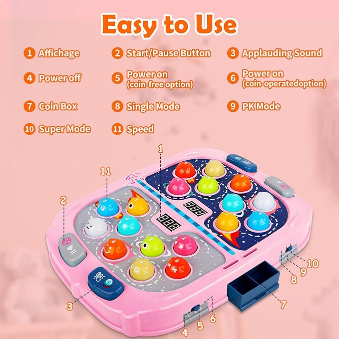 Whack a Mole Game, Toys for Ages 3-4 5-7 8-12 Girls Boys, Whack Game for Toddlers, Gifts for 3 4 5 6+ Year Old Girls Boys, Early Learning Educational Toys with 2 Hammers Sound & Light