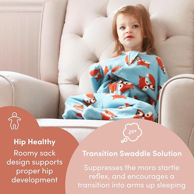 SleepingBaby Zipadee-Zip Transition Swaddle - Cozy Fleece Wearable Blanket with Two-Way Zipper for Baby Sleep - Friendly Fox, Medium (6-12 Month)