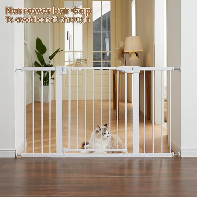 Mumeasy Baby Gate Extra Wide, 29.5"- 51.5" Pressure Mounted Dog Gate with Walk Through Door, Auto Close Pet Gate for Stairs,Doorways,House