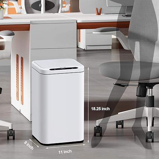 ELPHECO Stainless Steel Office Trash Can Motion Sensor Garbage Can Touchless Smart Trash Can Automatic Waste Bin for Kitchen, Office, Bathroom (White, 6.6 Gallons), 2AA