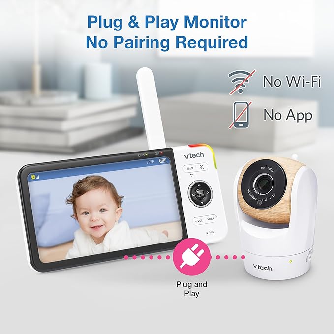 VTech VM919HD (Upgraded) Video Monitor with 7'' 720p Screen,360 Panoramic Viewing, 110 Wide-Angle View,Night Vision, Up to 1000ft Range, Secured Transmission No WiFi