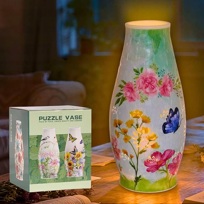 3D Puzzle Vase for Adults, 3D Puzzle Vases for Flowers, 152 Pcs 3D Puzzles Art Vase for Kids Ages 8-13, Cute Unique Flower Vases Decoration with Night Light, Crafts for Adults(Butterfly)