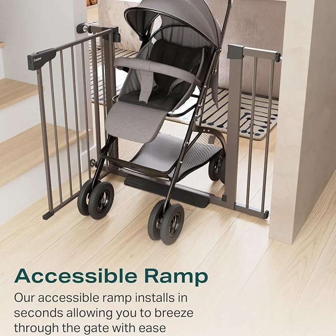 Cumbor 29.7-40.6" Baby Gate for Stairs, Mom's Choice Awards Winner-Dog Gate for Doorways, Pressure Mounted Auto-Close Pet Gates for Dogs Indoor, Safety Child Gate with Easy Walk Thru Door, Brown