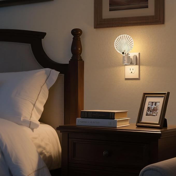 DORESshop LED Night Light, Glass Shell Night Lights Plug into Wall, 3 Level Brightness Adjustable Plug in NightLight with 360° Rotatable, Dusk to Dawn Sensor Nightlights for Adults, Bedroom, 3000K