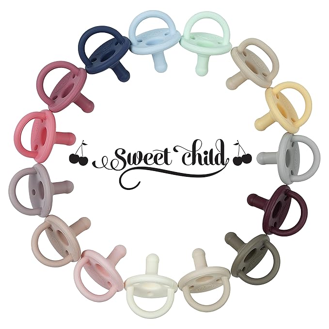Sweet Child Pacifiers 0-18 Months, Set of 6 Ultra-Light Silicone Binkies with Collapsible Handle & 3 Air Holes for Added Safety, Best Newborn Pacifiers for Baby Boys Or Girls