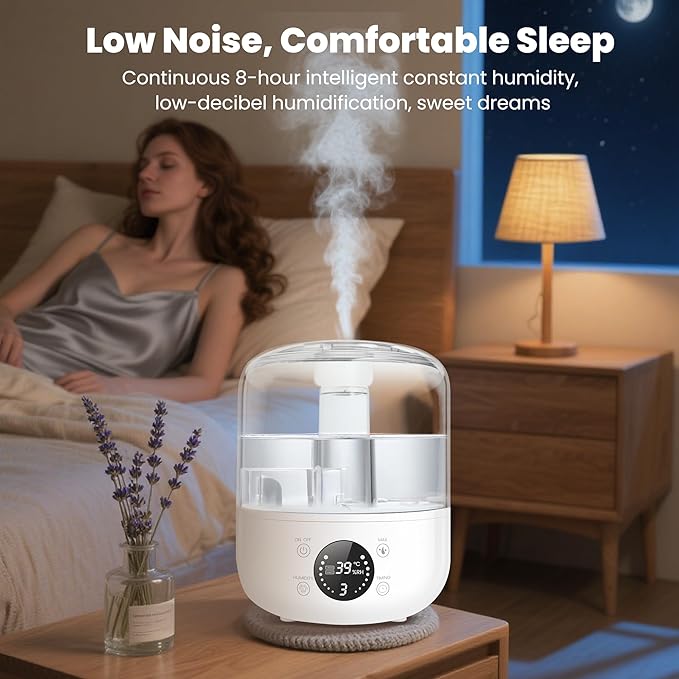 Humidifiers for Bedroom Baby, QWUE Top Fill 3L Humidifier Large Room, Easy to Fill & Clean, 28dB Quiet Cool Mist Air Humidifier for Plants, Home, Nursery, Allergy Relief, Auto Shut-off and BPA-Free